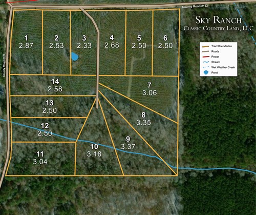 Tract layout map for Sky Ranch Tract 4 in Attala County, Mississippi